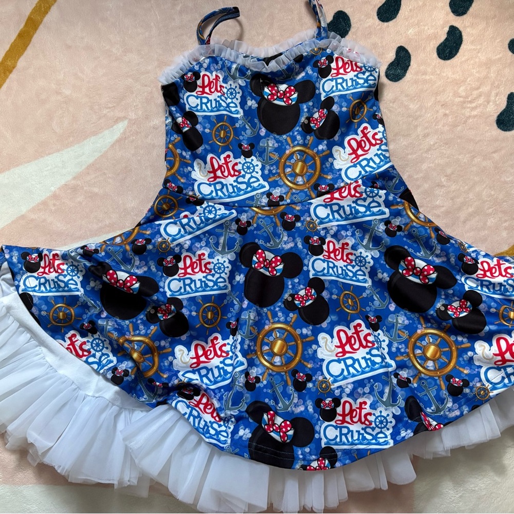 Kids Minnie Mouse Cruise Costume Dress - Blue and White